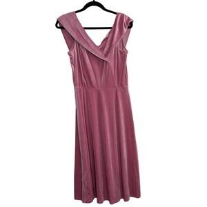 NWOT Women's Sexy Off Shoulder Crushed Velvet Pink Evening Midi Dress Disney L